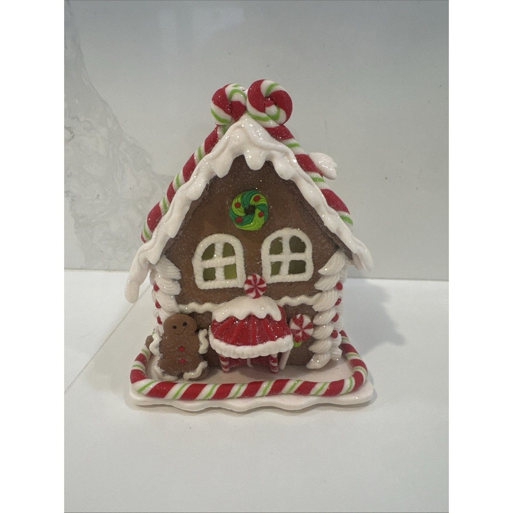 Christmas Gingerbread House Candy Cane Candyland Figurine Decor Light Up